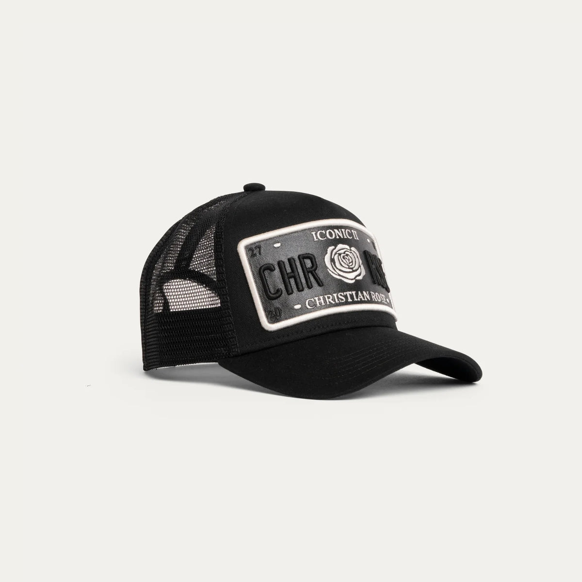 Christian Rose | Vinyl Plate Trucker Cap — Black / White (CR011BW)