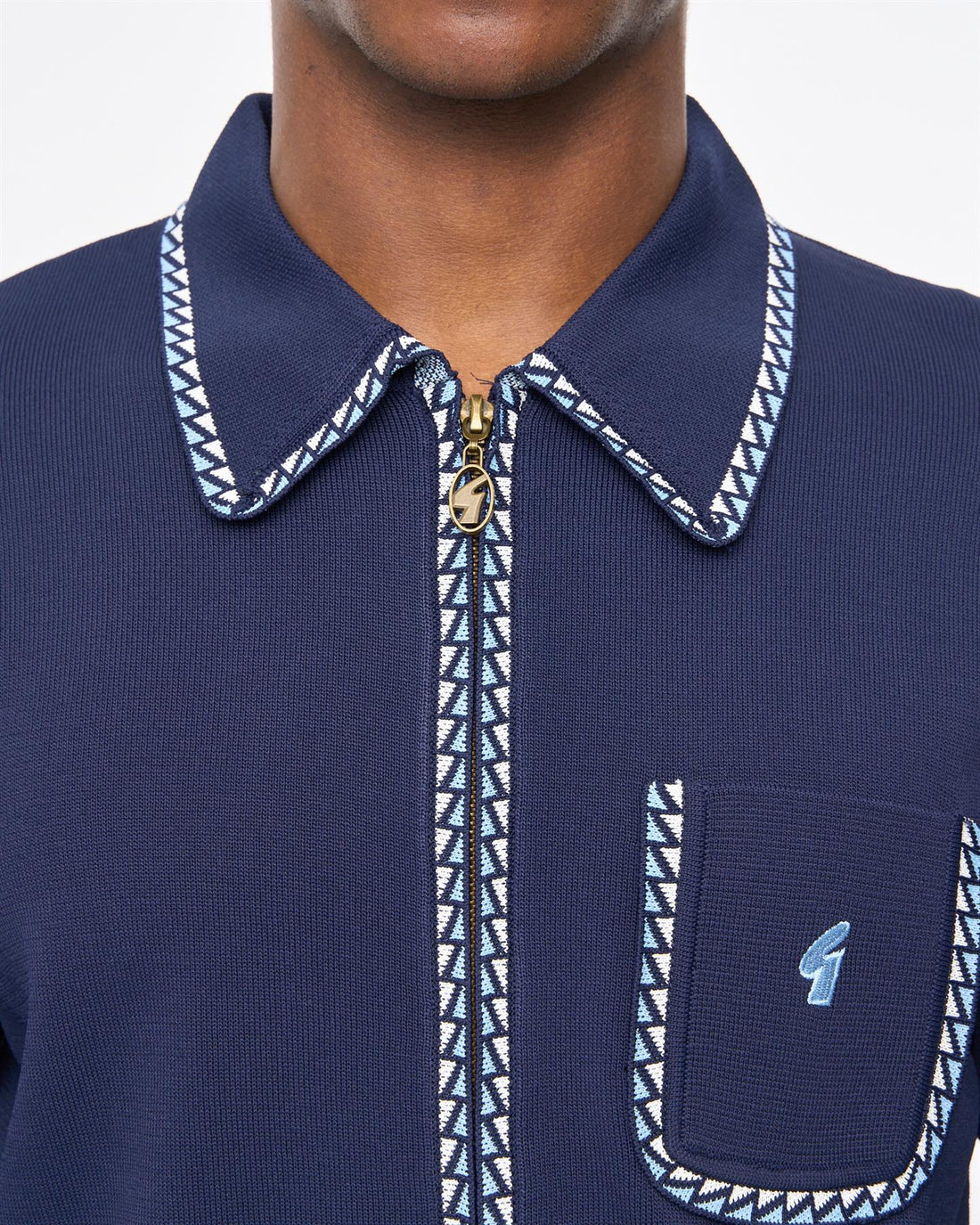Gabicci Vintage Nick Long Sleeve Zip-Thru Knit Polo - Navy (V57GM25)