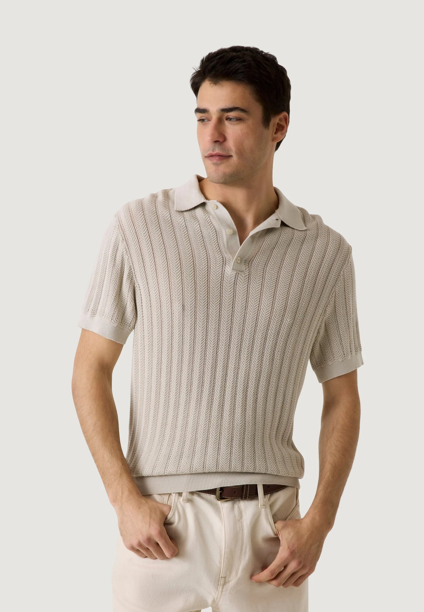 Guess Lonny Lonny Polo SS Harringbone Knit Polo shirt | Beige-Chiaro- M6GR05 Z0558