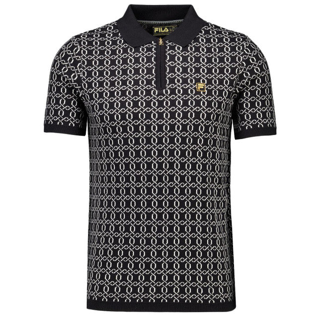 FILA - Jackson Jacquard Knitted Gold Zip Polo Shirt | Black - FW25MG004 001