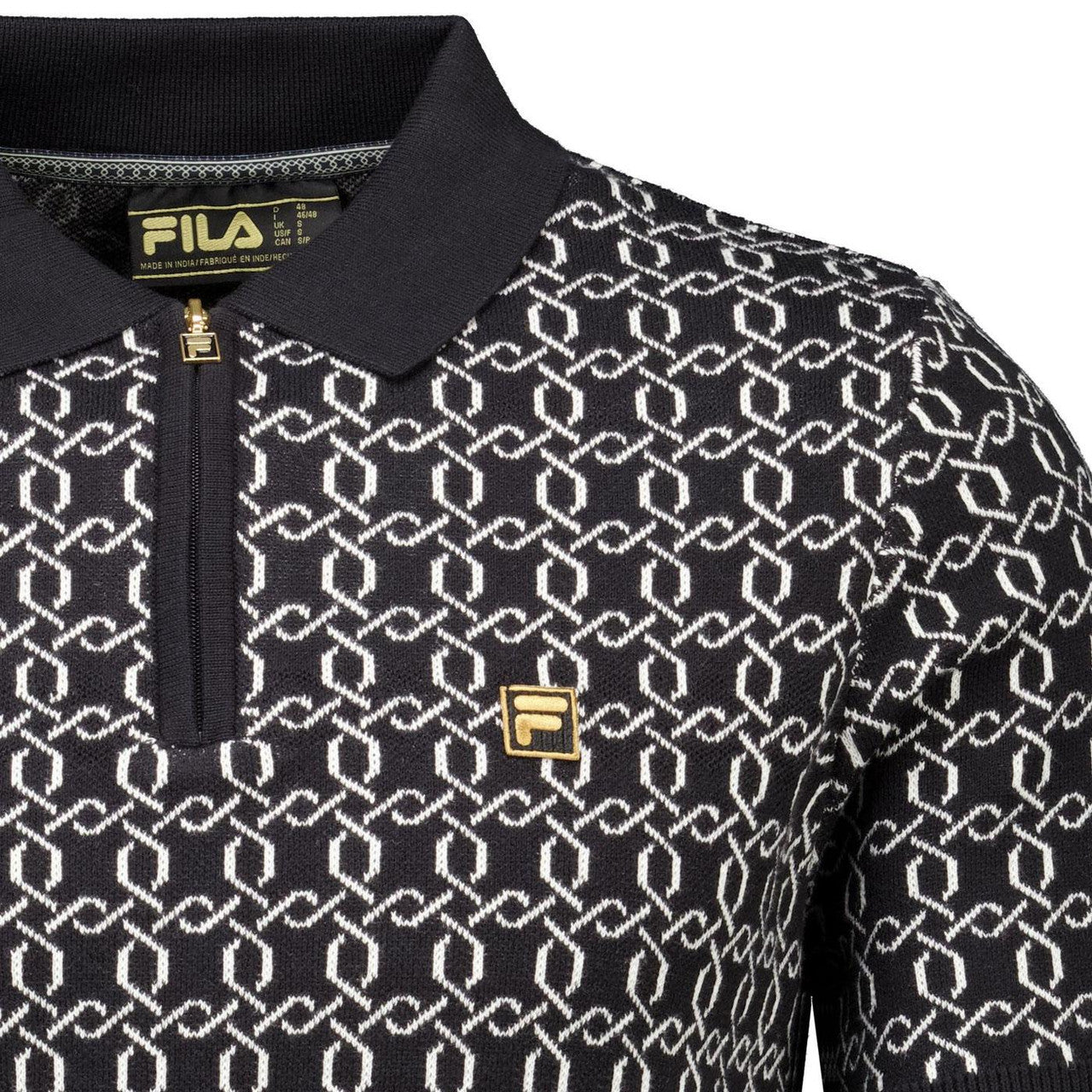 FILA - Jackson Jacquard Knitted Gold Zip Polo Shirt | Black - FW25MG004 001