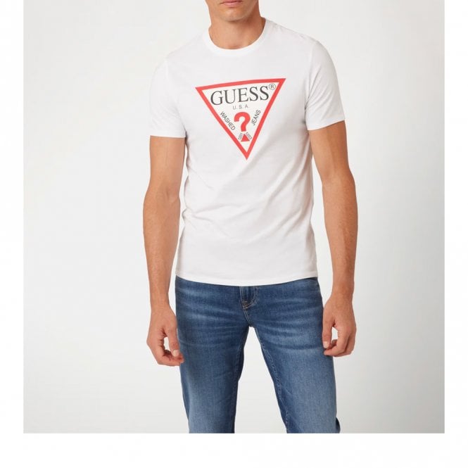 Guess Mens Original Logo Triangle T-Shirt | White - M6GI11 K2992 G1CA