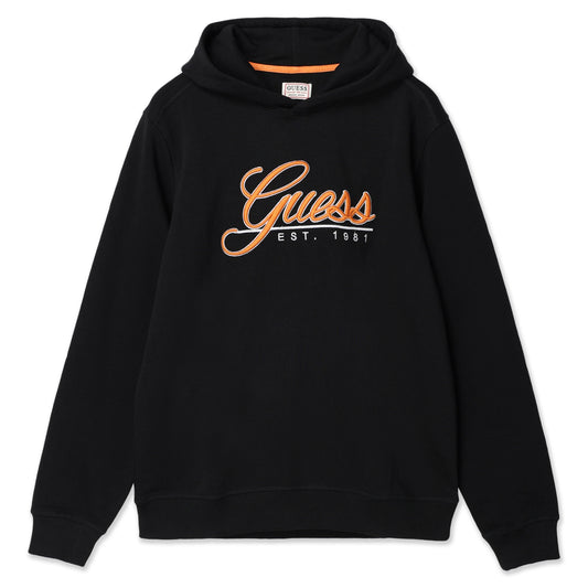 GUESS Logo Beau Hoodie Sweatshirt | Black / Orange/ White- M3GQ36KBK32 - JBLK