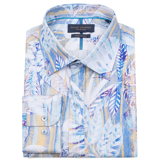 GUIDE LONDON Long-Sleeve Shirt | Blue Floral Print - LS76852