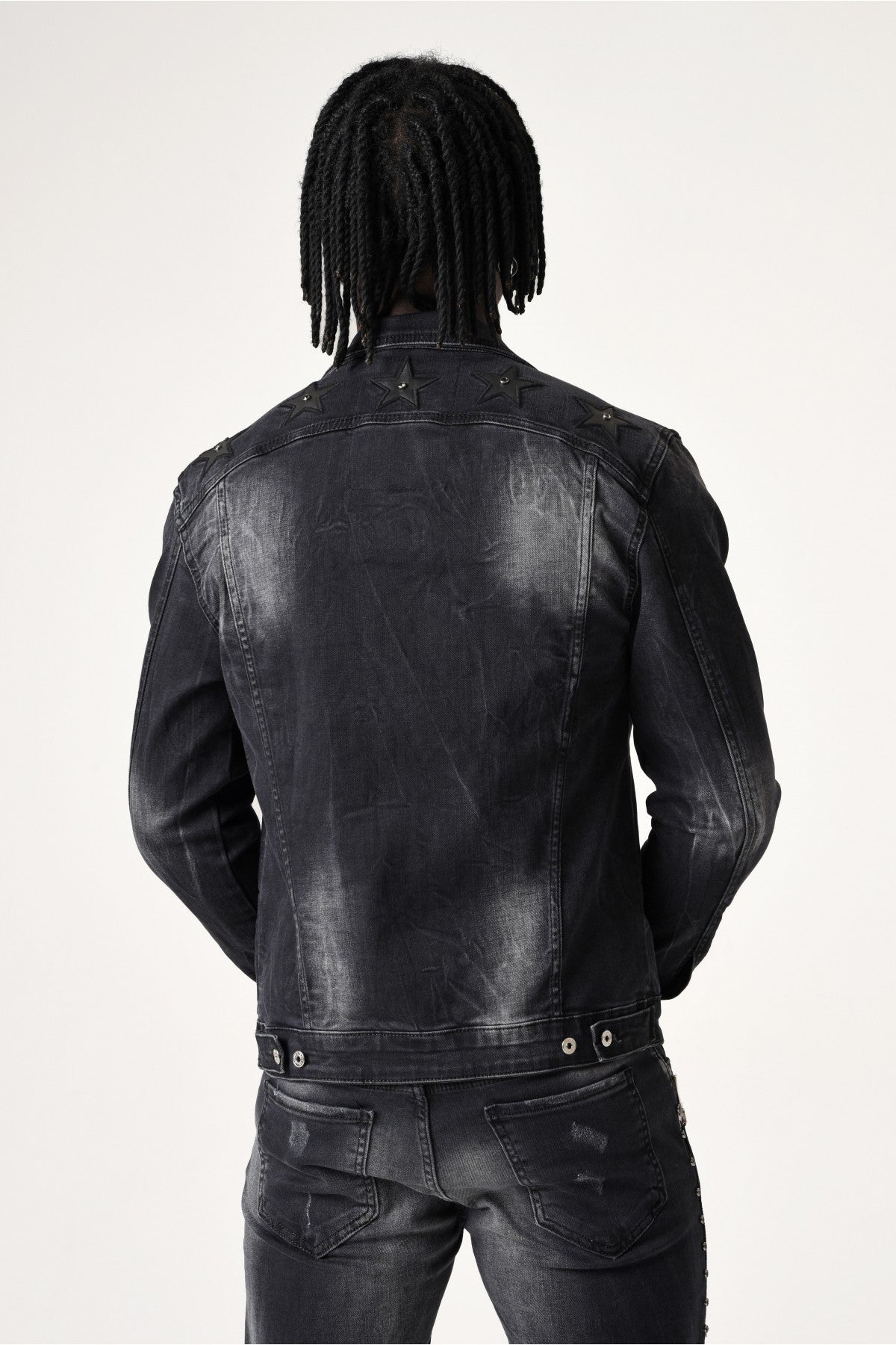 Mario Morato - Men's Denim Jacket - Star detail and stone pattern on pocket - Dark Blue - 2723