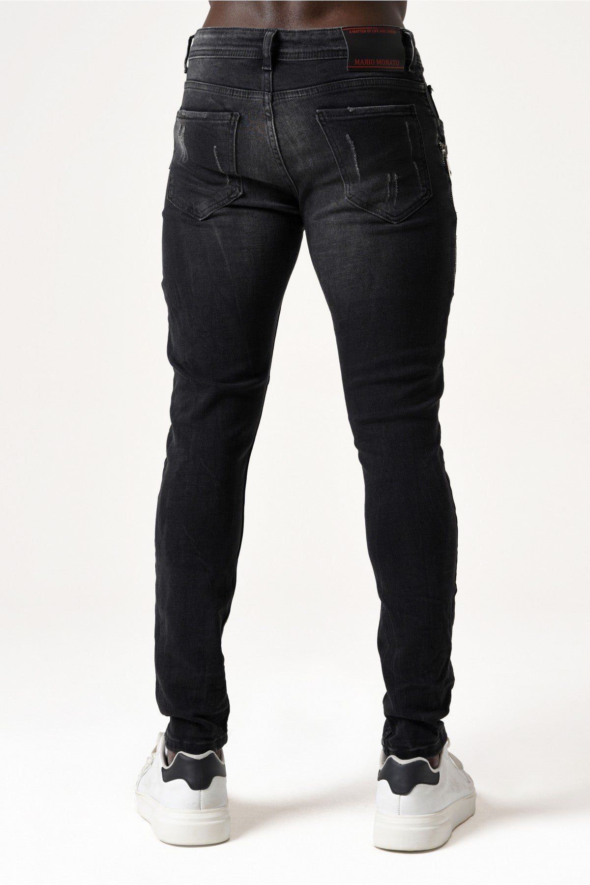 MARIO MORATO Men's Denim Trousers - Double Sided Zipper Cut Detail - Dark Grey - 2719