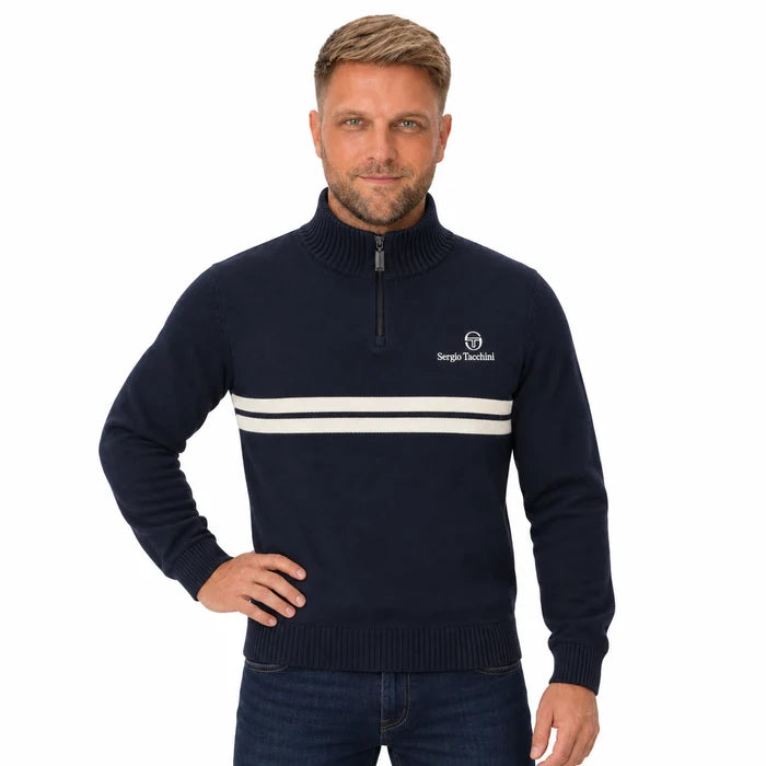 Sergio Tacchini New Dallas 1/4 Zip Knitted Jumper - Maritime Blue / Peyote (STM21392-563)