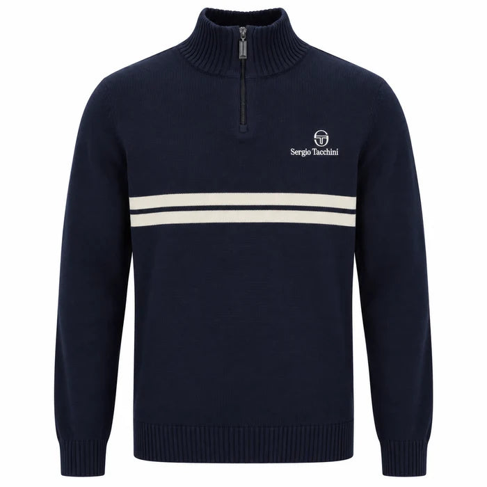Sergio Tacchini New Dallas 1/4 Zip Knitted Jumper - Maritime Blue / Peyote (STM21392-563)