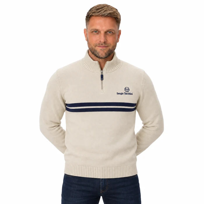 Sergio Tacchini New Dallas 1/4 Zip Knitted Jumper - Peyote / Maritime Blue (STM21392-573)