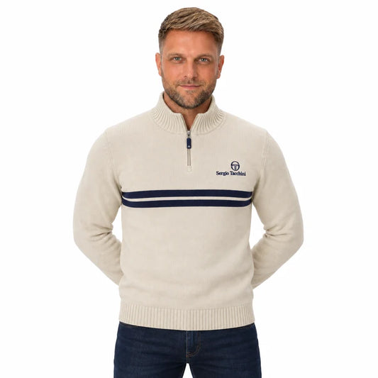 Sergio Tacchini New Dallas 1/4 Zip Knitted Jumper - Peyote / Maritime Blue (STM21392-573)
