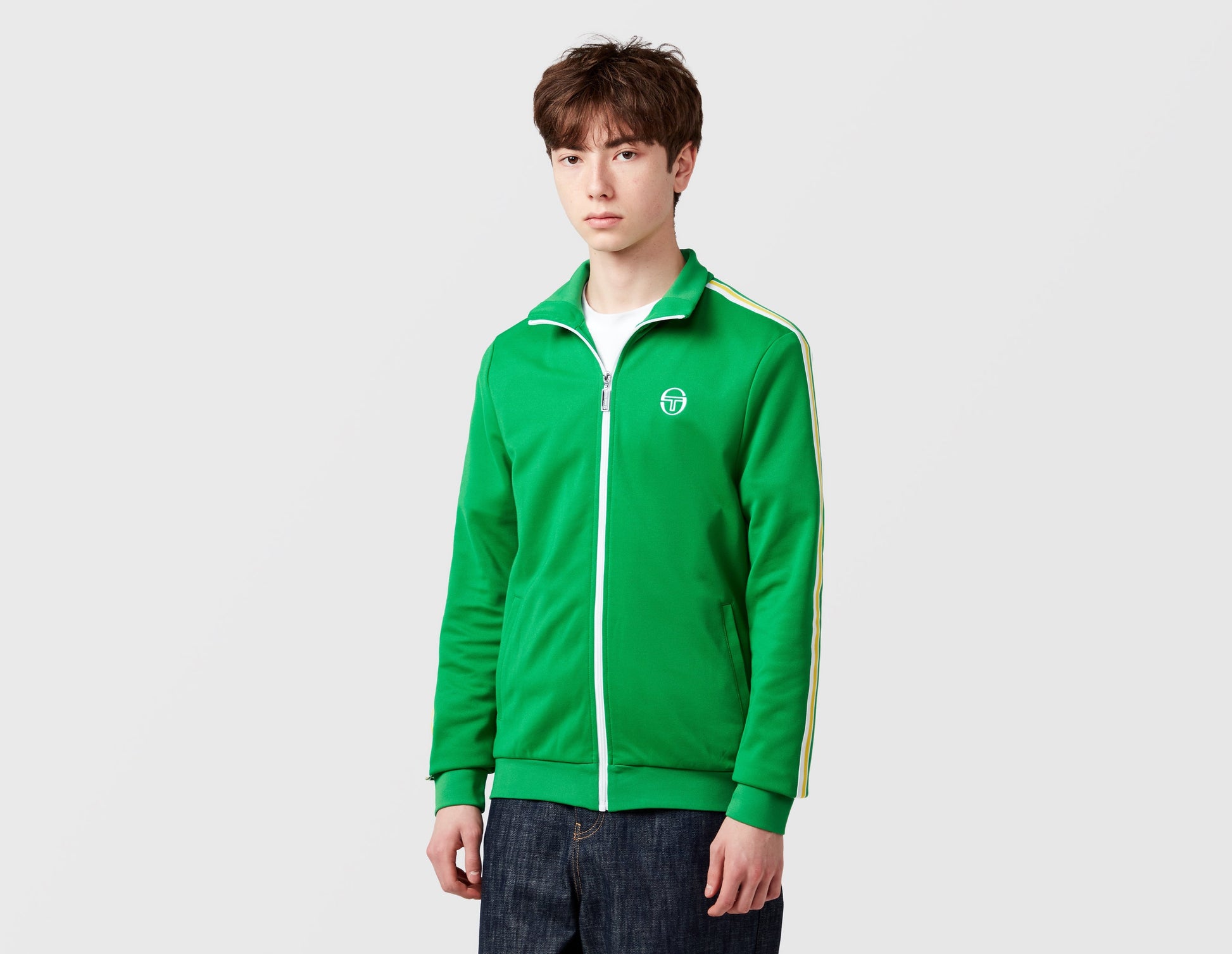 Fern green and white Sergio Tacchini Franco track top by Clique, featuring sporty design and logo details.