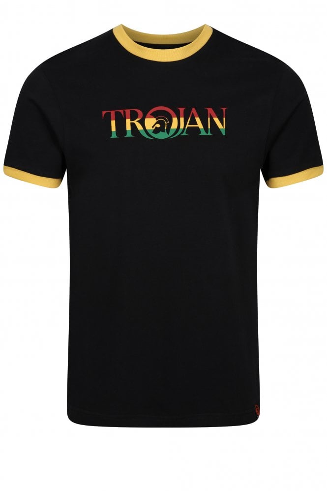 TROJAN Round Neck Logo T-Shirt / Rasta Black- TC-1014
